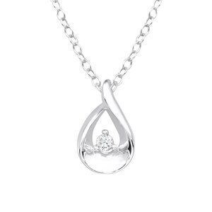Sterling Silver Classic Solitaire Tear Drop Pendant Necklace